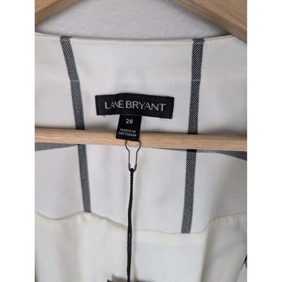 Lane Bryant Blazer Womens 28 White Black Windowpane Open Front Draped Mb - Picture 2 of 9